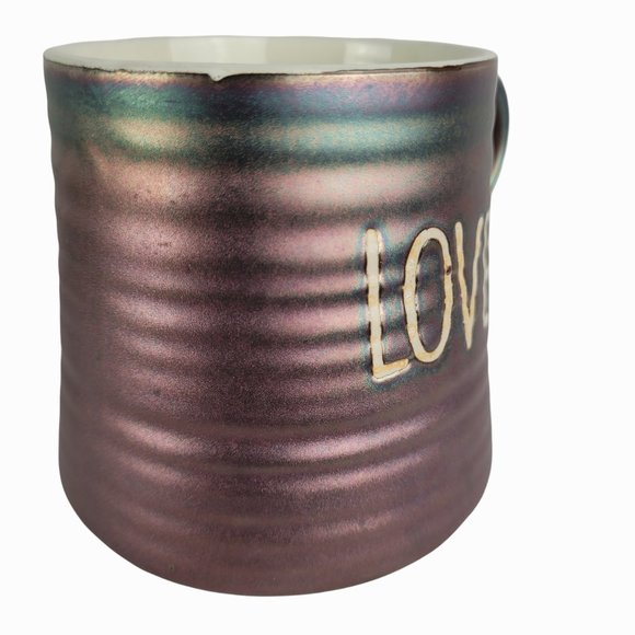 La Rochelle Metallic Rose Teal Love Ribbed Mug Coffee Cup Ceramic 4"H X 3.5"W - Picture 4 of 10